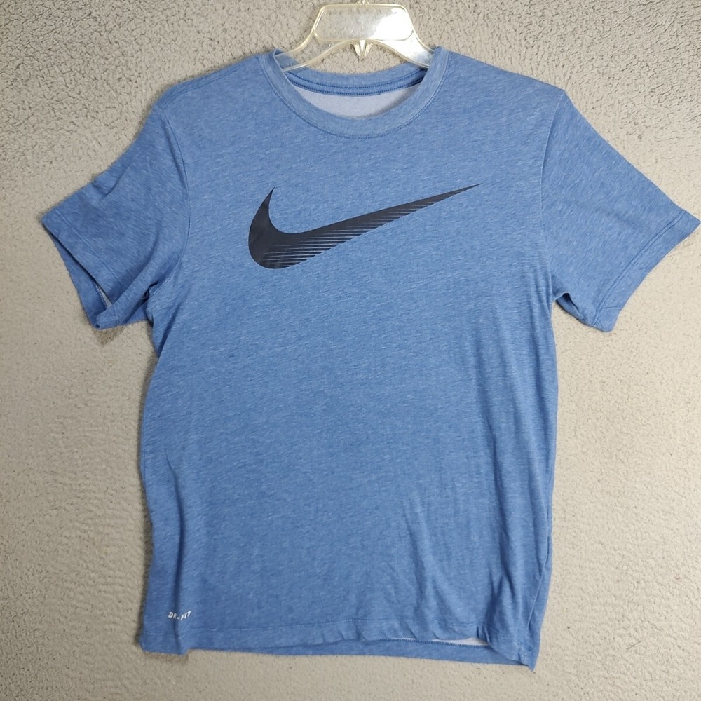 Nike Shirt Adult Medium Blue Swoosh Logo Short Sleeve Active Sports Outdoor Mens