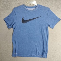 Nike Shirt Adult Medium Blue Swoosh Logo Short Sleeve Active Sports Outdoor Mens