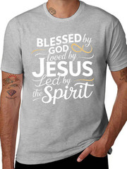 Men’s Religious Faith T-Shirt – “Blessed by God, Loved by Jesus, LED by the Spir