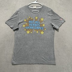 Homage Shirt Mens Medium Gray Not All Heroes Wear Capes Graphic Comic Stars FAIR