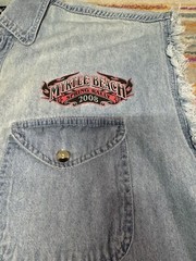 2008 Myrtle Beach Spring Rally Sleeveless Denim Shirt Frayed Arm Holes XL Stains