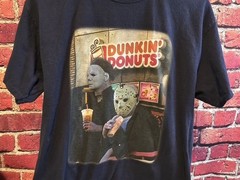 Funny Halloween Jason Voorhees Michael Myers T-Shirt Dunkin Donuts Large