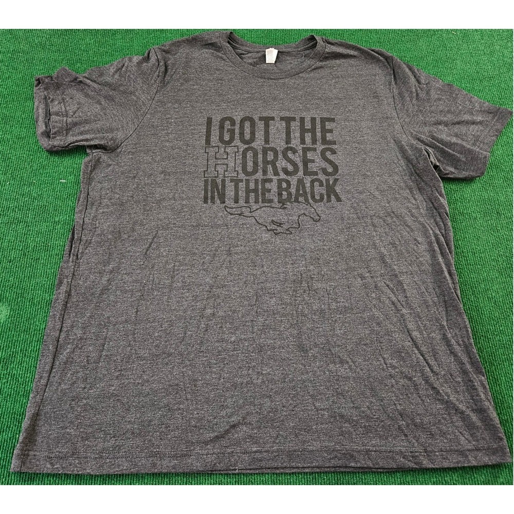 Graphic T Shirt I Got The Horses In The Back Mustang Print Charcoal Gray 2XL
