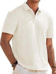 Mens Summer Casual Polo Shirt Short Sleeve Knit Stretchy Button Golf Tee Top