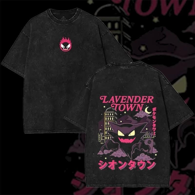 Unisex Retro 90s PKM Lavender Town Ghost Vintage Washed Graphic T-Shirt, Anime D