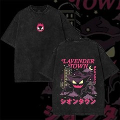 Unisex Retro 90s PKM Lavender Town Ghost Vintage Washed Graphic T-Shirt, Anime D