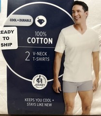 Jockey Mens Tall Man Classic V-Neck 2 Pack 2XLT T-Shirts 100% Cotton Brand New