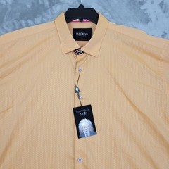 Maceoo Mens 4XL Orange Geometric Short Sleeve Shirt Casual Italian Cottton