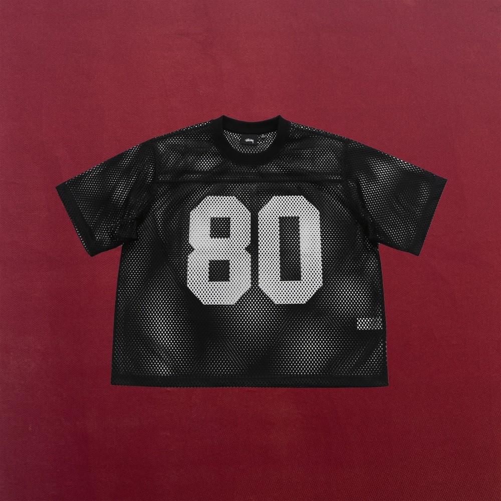 STUSSY MEN’S TEAM NUMBER 80 MESH JERSEY BLACK COLOR SIZE MEDIUM NWT