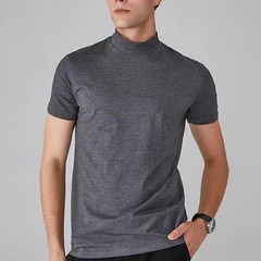 Men’s Regular Fit Short Sleeve T Shirt Half High Collar Solid Color Casual