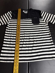 WT02 Shirt Mens XL Black White Striped Pocket Crewneck Short Sleeve Casual