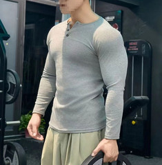 Spring Men Fitness Big Henry Collar Sports T-Shirt Breathable Athletic Tee