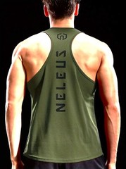NELEUS ‘Dry Fit Logo Muscle’ Mesh Tank Top Mens S Gym Workout Exercise Olive NEW