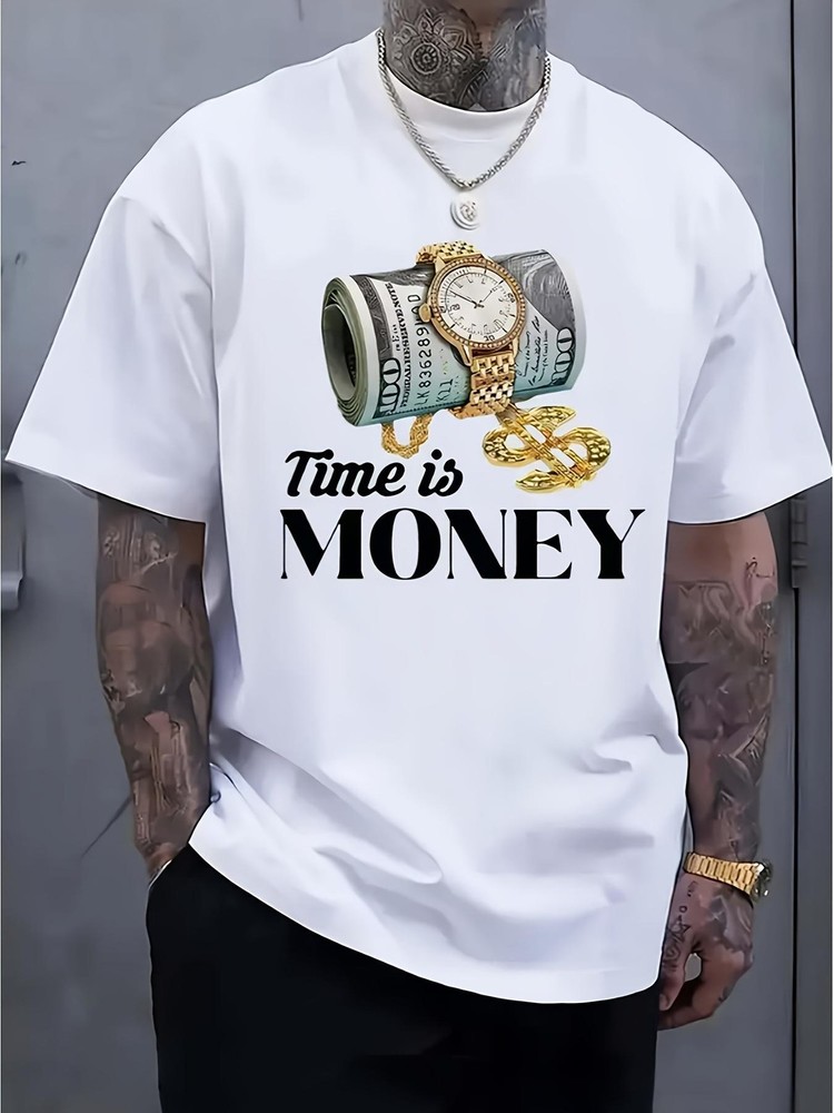 Time Is Money Watch Cash Chain Graphic Men’s T-Shirt Hustle Streetwear Tee