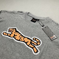 Le Tigre Men’s Flocked Big Tiger Graphic T-Shirt Cotton Long Sleeve Gray Size XL