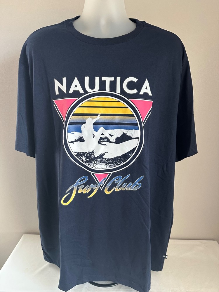 Nautica Big & Tall Navy Seas Surf Graphic S/S T-Shirt Size 2XLT, XXLT