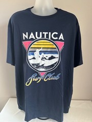 Nautica Big & Tall Navy Seas Surf Graphic S/S T-Shirt Size 2XLT, XXLT