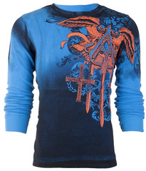 ARCHAIC by AFFLICTION Men’s Long Sleeve THERMAL Shirt DAVENTRY Biker Blue $58