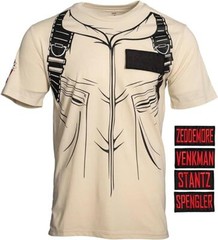 Adult Ghostbusters Costume T-Shirt with Four Name Patches Halloween Cosplay Tee