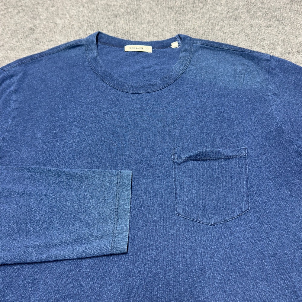Buck Mason Long Sleeve Pocket Indigo Blue 00% Cotton Crew Neck Men XL BM11137