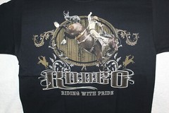 RODEO COWBOY RIDING BUCKING HORSE BRONCO RIDING WITH PRIDE T-SHIRT SHIRT