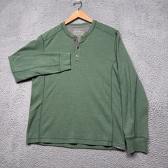 Eddie Bauer Thermal Henley Shirt Mens Medium Green Waffle Knit Outdoor