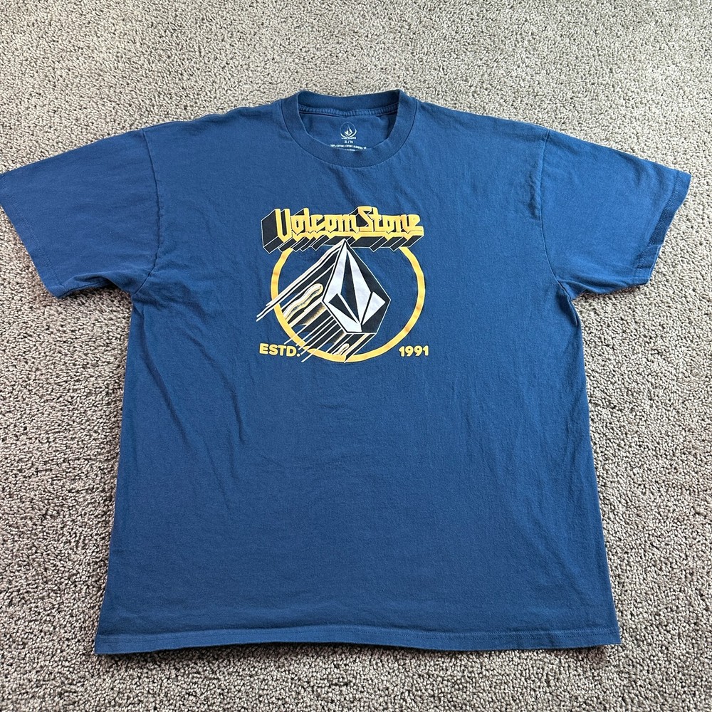 Volcom Stone Shirt Mens Extra Large Blue Skater Skateboarding Short Sleeve *