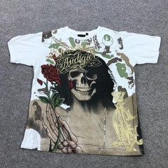 Christian Audigier Shirt Mens Large Skull Rose Rhinestone Graphic Tee Gothic
