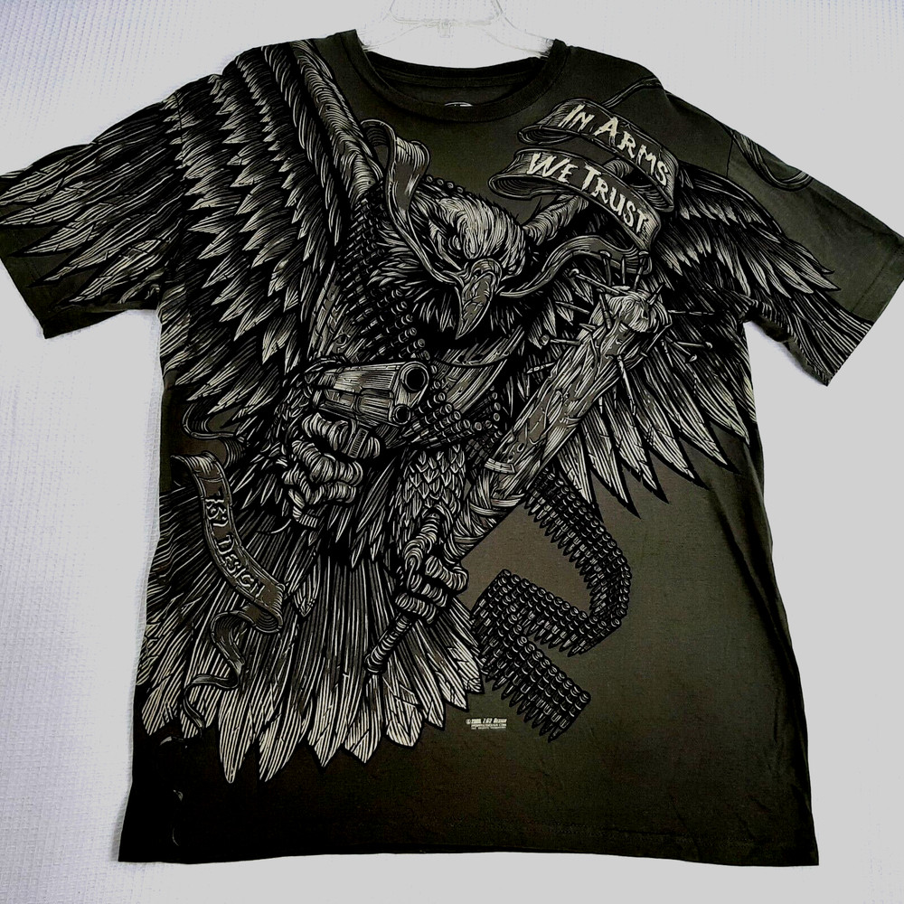 Y2K 7.62 Design Mens Shirt Sz L Green In Arms We Trust Graphic Eagle Patriot Cot