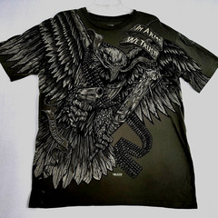 Y2K 7.62 Design Mens Shirt Sz L Green In Arms We Trust Graphic Eagle Patriot Cot