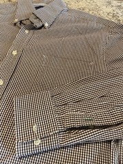 Tommy Hilfiger Mens Large Brown/White Check/Plaid Regular Fit Long Sleeve Shirt