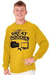 Funny Video Game The Great Indoors Introvert Mens Long Sleeve Crew Neck T Shirt