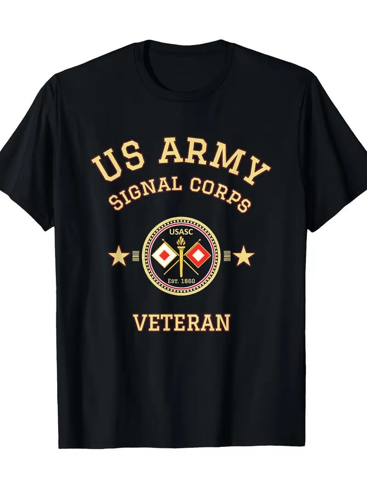 Men’s U.S. Army Signal Corps Veteran T-Shirt – Black Cotton Casual Tee with Patc