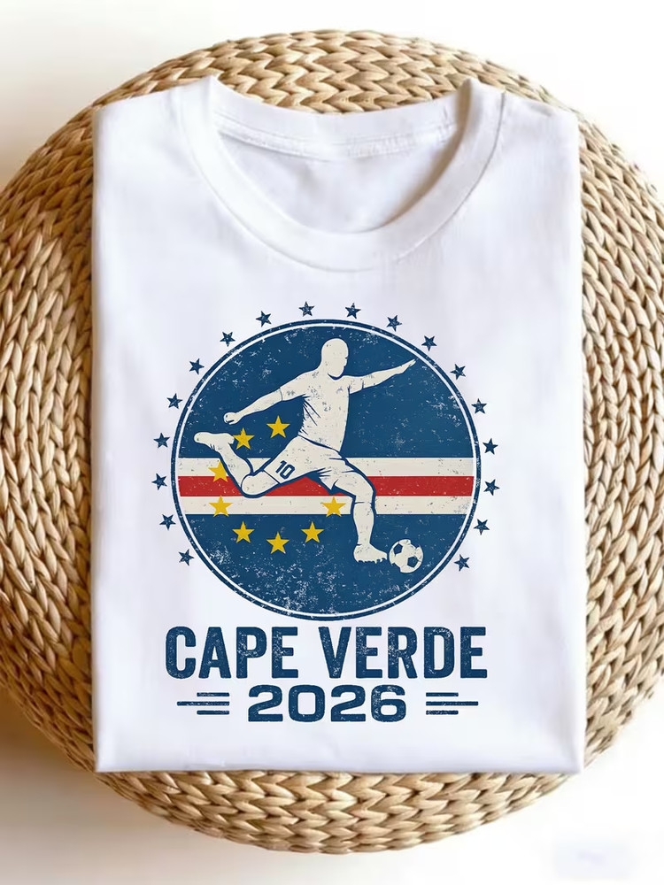 Men’s T-Shirt in Retro Sports Style Featuring The Cape Verde 2026 Soccer Player