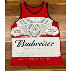 Budweiser King of Beers Graphic Tank Top Mens Large Red Label Logo Cotton Shirt