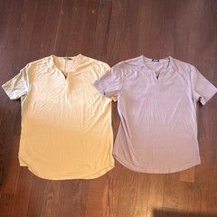 JMIERR Men’s V-Neck Short Sleeve Solid T-Shirt Lot 2 Beige Purple Size L