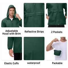 Men’s Waterproof Rain Jacket with Hood Windbreaker for Hiking Cycling