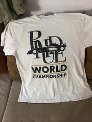 RHUDE World Championship Ivory Cotton Graphic Short Sleeve. Marks Under Arms