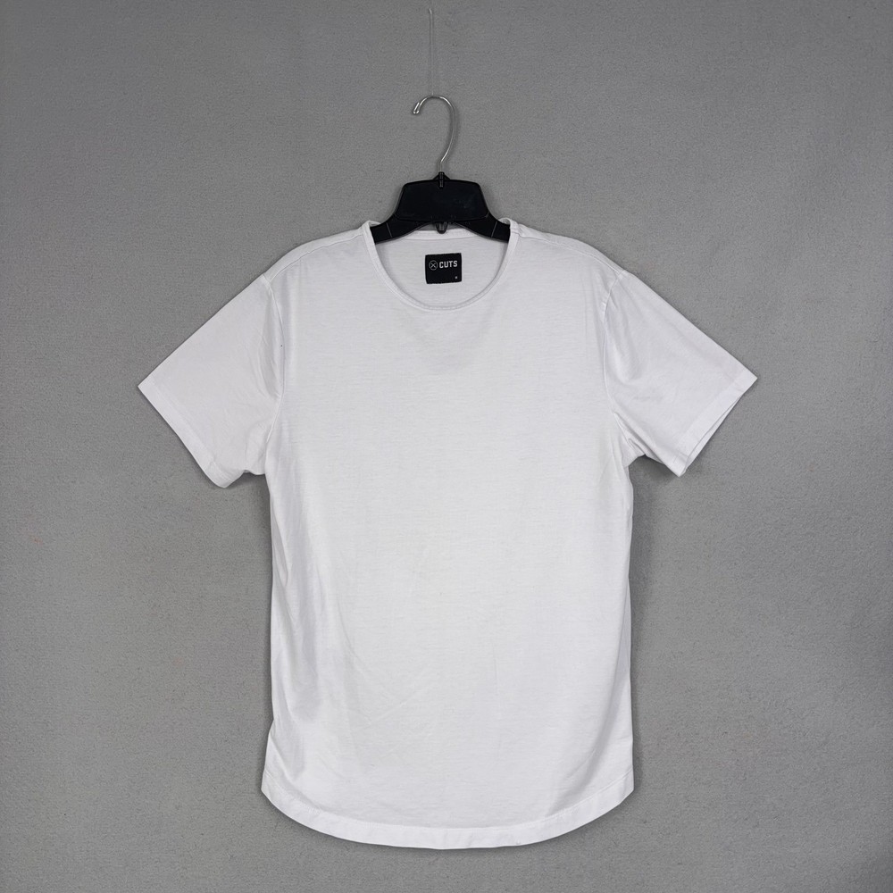 Cuts T-Shirt Mens Medium White Curved Hem PYCA Pro Minimalist Athleisure