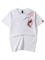 Niepce Men’s Dancing Fish Embroidery Tee Japanese Streetwear T-Shirt