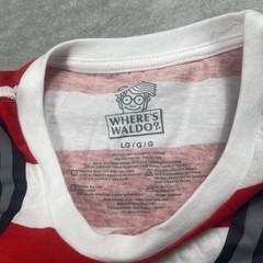 Official Where’s Waldo Tee Mens L Costume Striped Red White S/S Cosplay