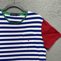 Polo Ralph Lauren Shirt Mens Medium Blue White Stripe Pocket Ringer Tee