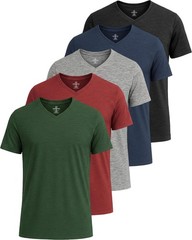 5 Pack: Men’s V-Neck Dry-Fit Moisture Wicking Active Athletic Tech Performanc…