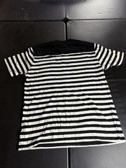WT02 Shirt Mens XL Black White Striped Pocket Crewneck Short Sleeve Casual