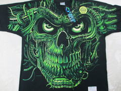 NEW VINTAGE Liquid Blue Shirt Mens Extra Large Black Skull Glow In The Dark 98