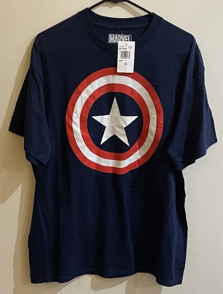 Captain America Men’s Marvel Comics Superhero T-Shirt L Large Navy Blue