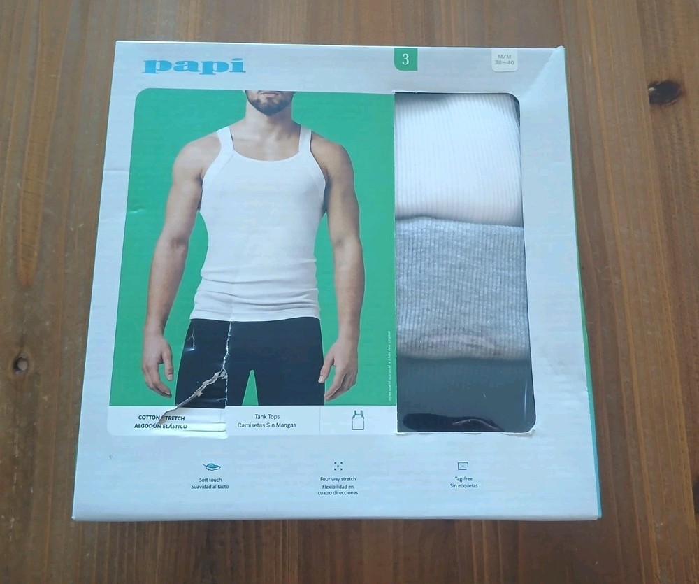 3-Pack Papi Soft 4-Way Stretch Tag-Free Modern Tank Tops Black Gray White Medium