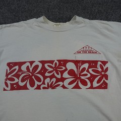 Vintage On The Beach Shirt Mens XL White Hawaiian Floral Single Stitch USA