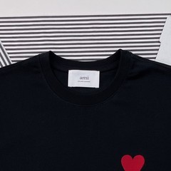 AMI Paris Ami De Coeur Shirt Sz L Black Red Heart Ace Organic Cotton Boxy Fit