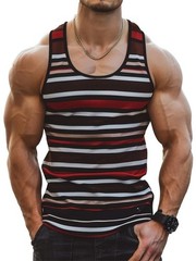 Retro Striped 3D Graphic Tank Top for Men – Sleeveless Quick-Dry Summer Vest